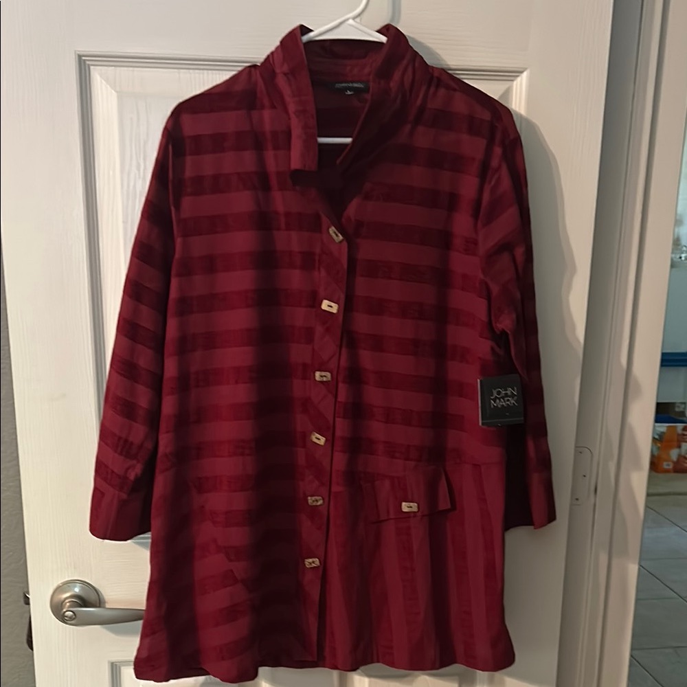John Mark Deep Red Striped Coat